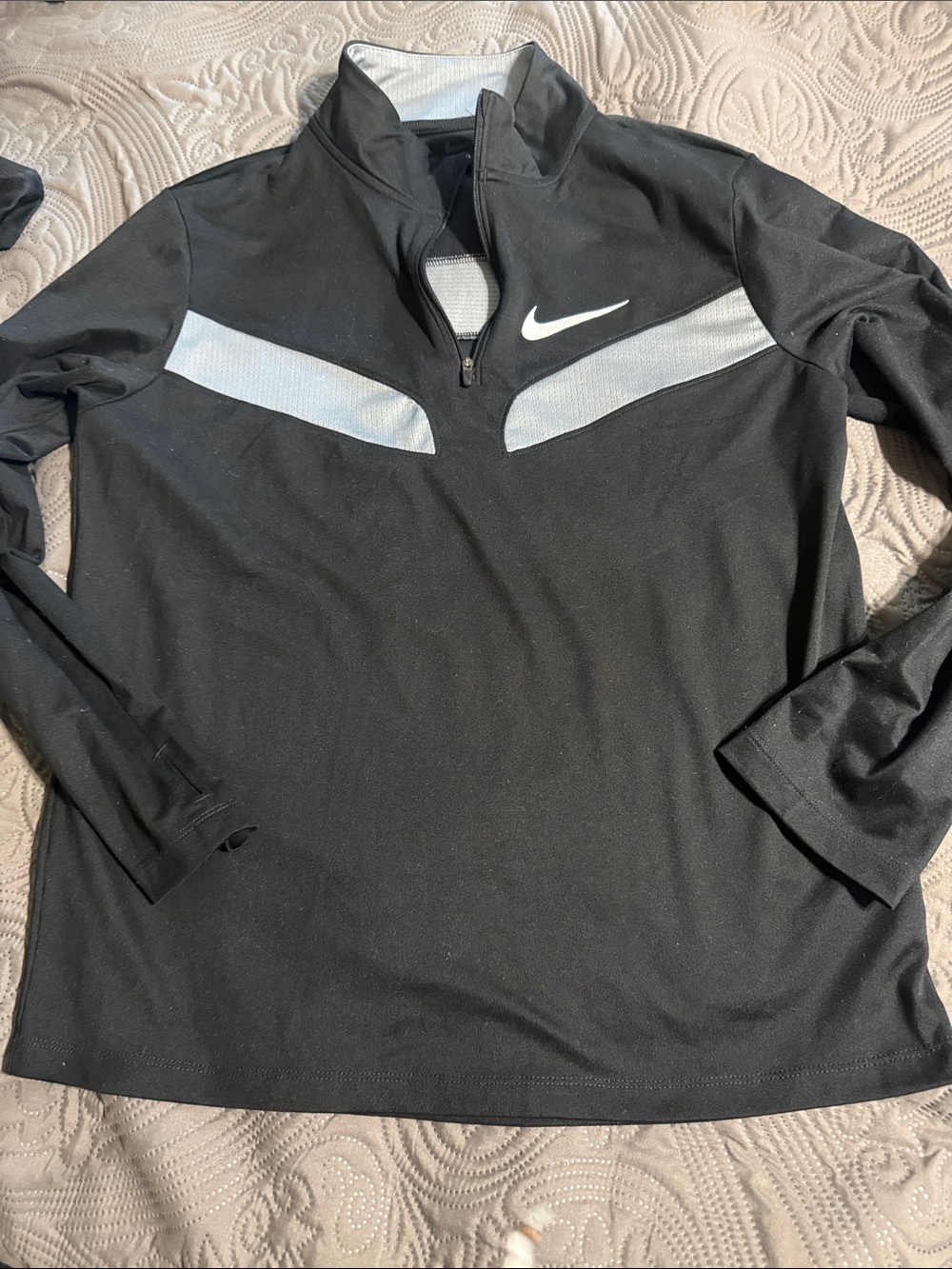 Nike Black Long Sleeve Quarter-Zip Pullover with White Accents